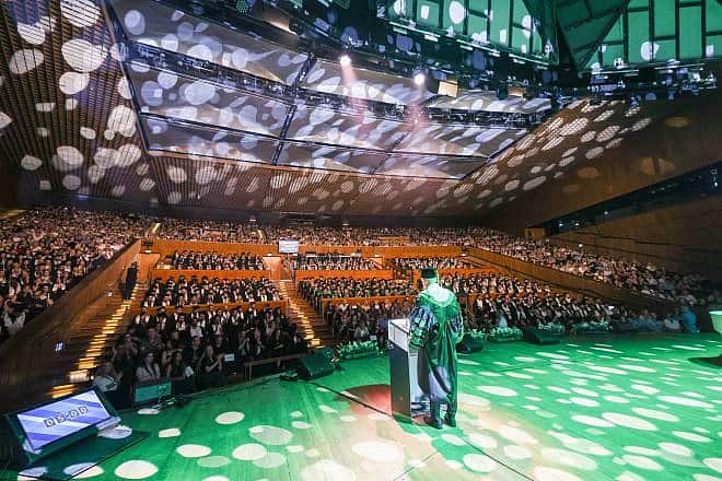 Professor Ami Moyal, president of Afeka Academic College of Engineering in Tel Aviv, addresses graduates of the class of 2023-24 on June 19, 2024. Photo by Ronen Topelberg.