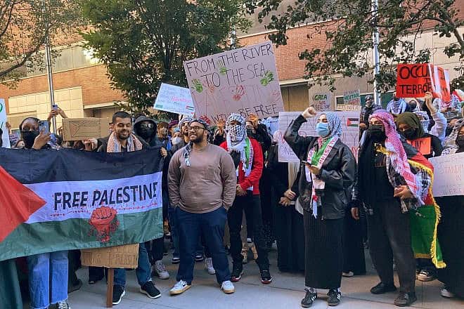 Activists protest as part of a “Day of Rage” called by Hamas at CUNY’s Baruch College in Manhattan, Oct. 13, 2023. Credit: rblfmr/Shutterstock.