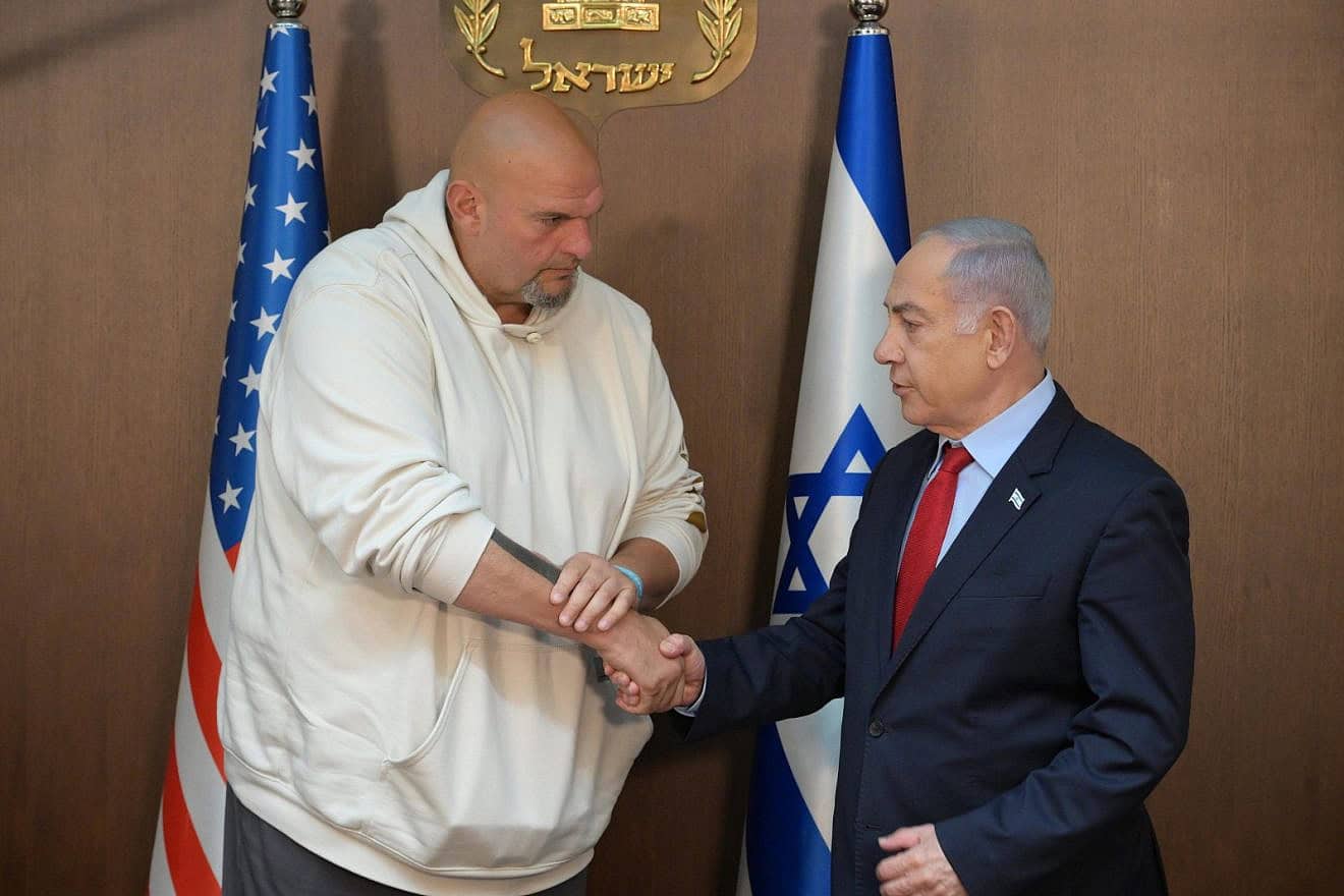 Israeli Prime Minister Benjamin Netanyahu and Sen. John Fetterman (D-Pa.) at the Prime Minister's Residence in Jerusalem, June 26, 2024. Credit: Amos Ben-Gershom/GPO.