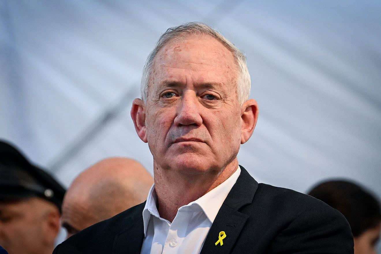 Minister-without-Portfolio and War Cabinet member Benny Gantz at the Jerusalem Day official ceremony at Ammunition Hill in Jerusalem, on June 5, 2024. Photo by Arie Leib Abrams/Flash90.