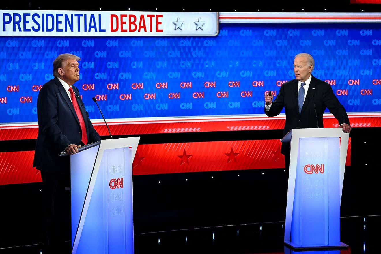 Former President Donald Trump and President Joe Biden and participate in the first presidential debate of the 2024 election campaign at ‘CNN's studios in Atlanta on June 27, 2024. Photo by Andrew Caballero-Reynolds/AFP via Getty Images.