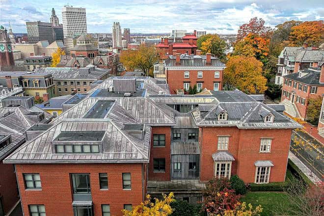 Aerial view of Brown University in Providence, R.I. Credit: Inning Club via Wikimedia Commons.