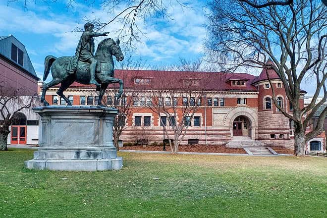 Marcus Aurelius statue and Lyman Hall at Brown University in Providence, R.I. Credit: Kenneth C. Zirkel via Wikimedia Commons.