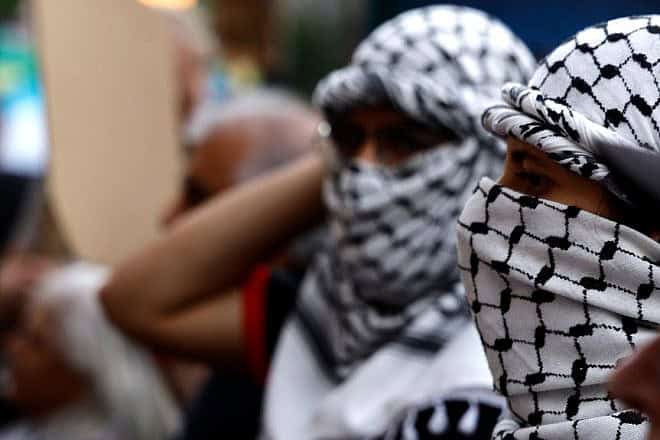 Pro-Hamas supporters near Columbia University in New York City on May 23, 2024. Photo by John Lamparski/Getty Images.