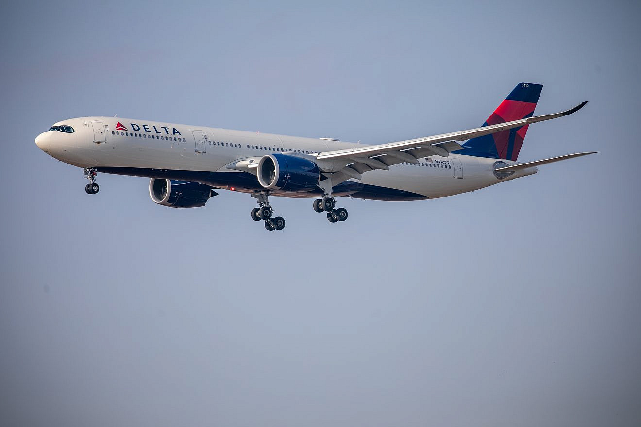 A Delta flight takes off at the Ben-Gurion International Airport, outside of Tel Aviv, Oct. 25, 2021. Photo by Yossi Aloni/Flash90.
