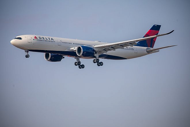 A Delta flight takes off at the Ben-Gurion International Airport, outside of Tel Aviv, Oct. 25, 2021. Photo by Yossi Aloni/Flash90.