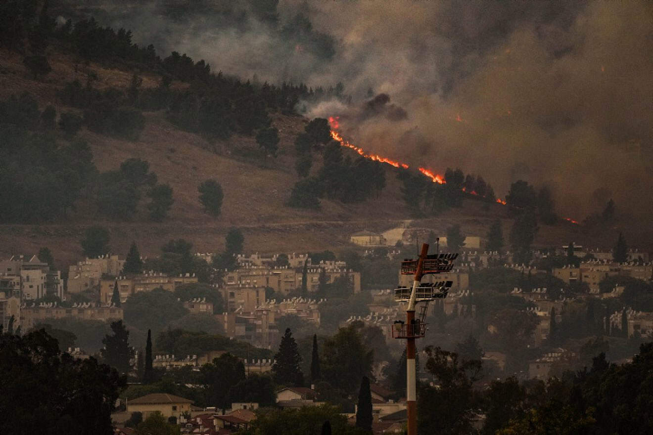 View of a large fire caused by rockets fired from Lebanon, in the northern Israeli town of Kiryat Shmona, June 3, 2024. Photo by Ayal Margolin/Flash90.