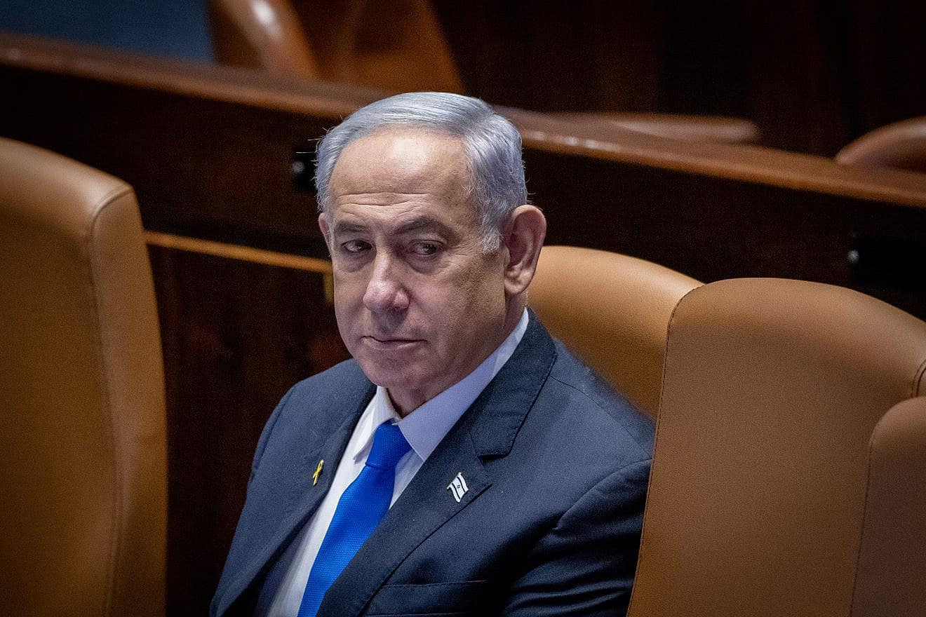 Israeli Prime Minister Benjamin Netanyahu attends a Knesset debate, June 24, 2024. Credit: Chaim Goldberg/Flash90.