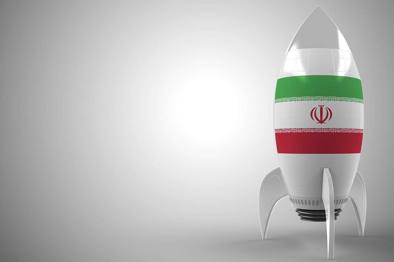 The flag of Iran on a toy rocket. Credit: Novikov Aleksey/Shutterstock.