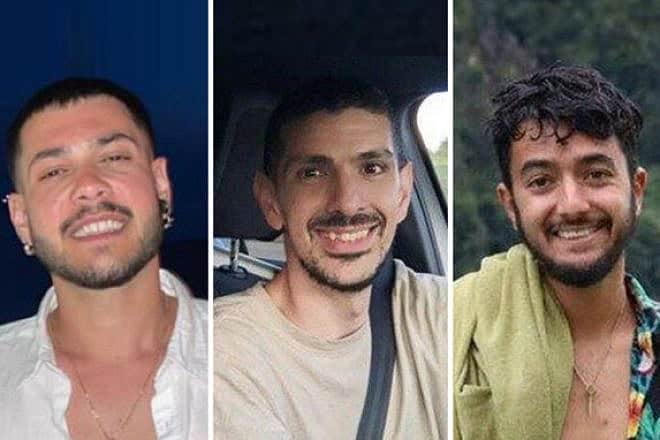 Israeli hostages Eliya Cohen, Or Levy and Hersh Goldberg-Polin. Credit: Courtesy.