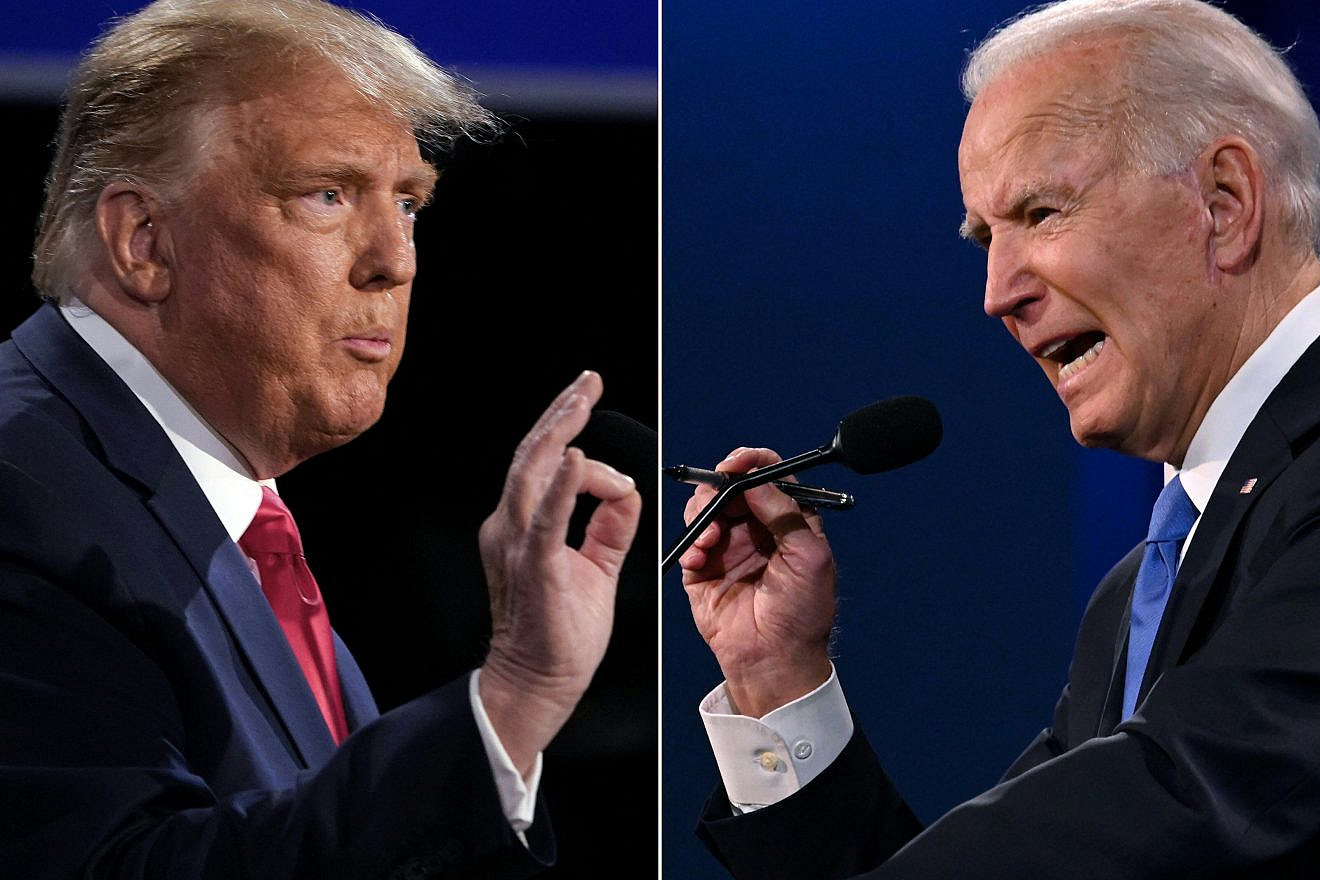 U.S. President Donald Trump, and Democratic presidential candidate and former U.S. Vice President Joe Biden, during the final presidential debate at Belmont University in Nashville, Tenn., on Oct. 22, 2020. Photo by Brendan Smialowski and Jim Watson/AFP via Getty Images.