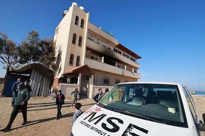 The office of Médecins Sans Frontières (Doctors Without Borders) in Khan Yunis, the southern Gaza Strip, Feb. 21, 2024. Photo by Mohammed Abed/AFP via Getty Images.