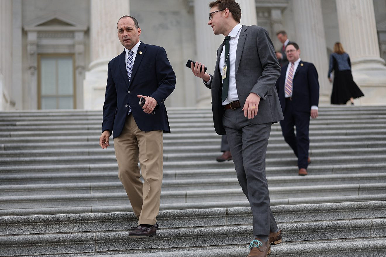 U.S. Rep. Bob Good (R-Va.) speaks with a reporter as he leaves the U.S. Capitol for the weekend in Washington, D.C., on May 17, 2024. Photo by Kevin Dietsch/Getty Images.