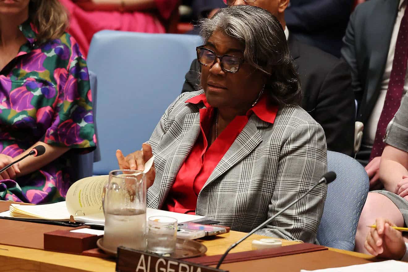 Linda Thomas-Greenfield, the U.S. ambassador to the United Nations, speaks during a meeting of the U.N. Security Council on the situation in the Middle East, including the Palestinian question, at the U.N. headquarters in New York City, June 10, 2024. Photo by Michael M. Santiago/Getty Images.