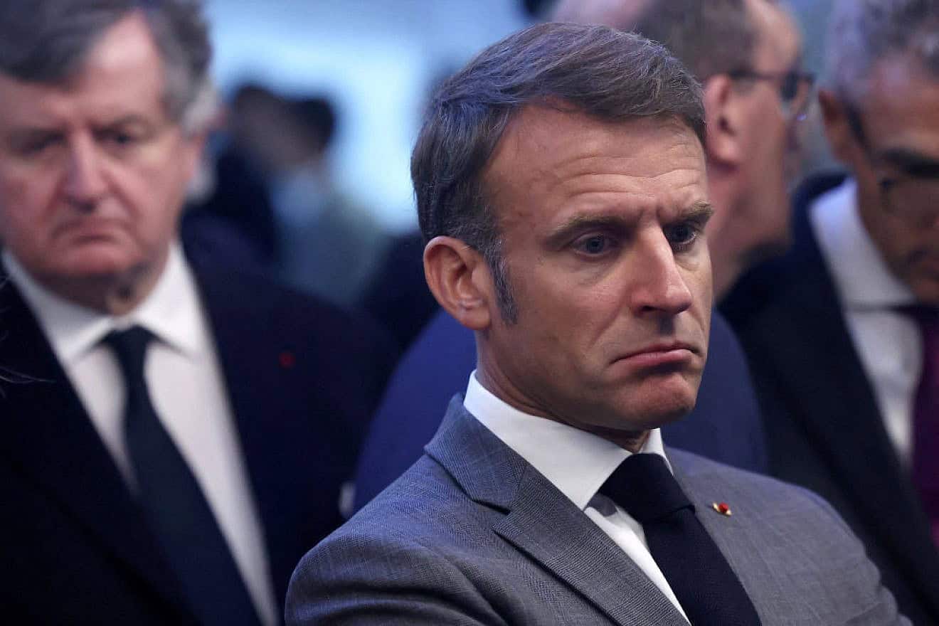 French President Emmanuel Macron looks on before the inauguration of the new Saint-Denis Pleyel metro station on June 24, 2024. Credit: Yves Herman/POOL/AFP via Getty Images.