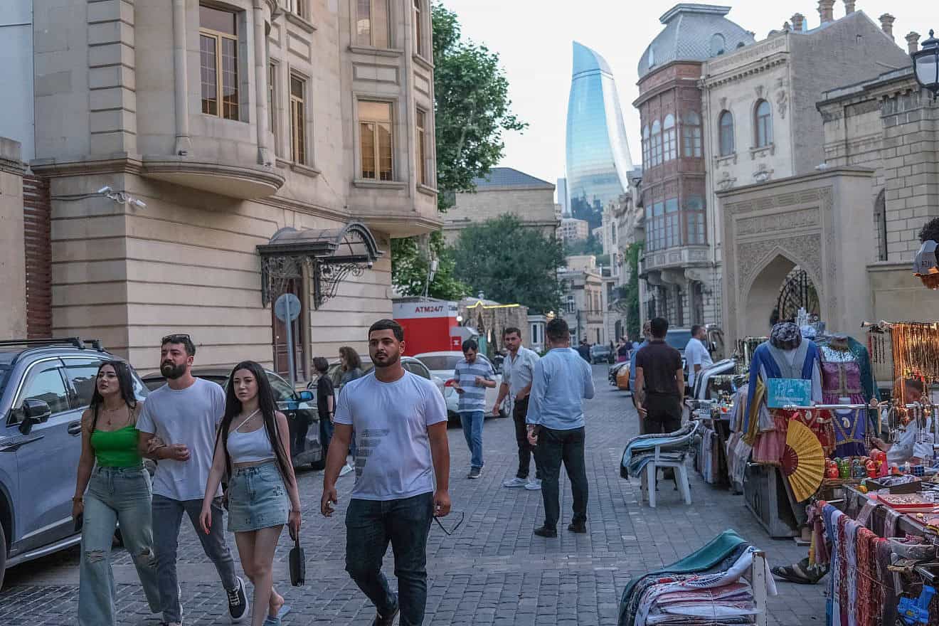 The Old City with Flame Tower in the background, Baku, Azerbaijan, June 20, 2024. Photo by Aziz Karimov/Getty Images.
