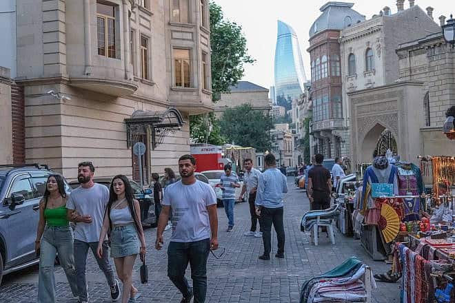 The Old City with Flame Tower in the background, Baku, Azerbaijan, June 20, 2024. Photo by Aziz Karimov/Getty Images.