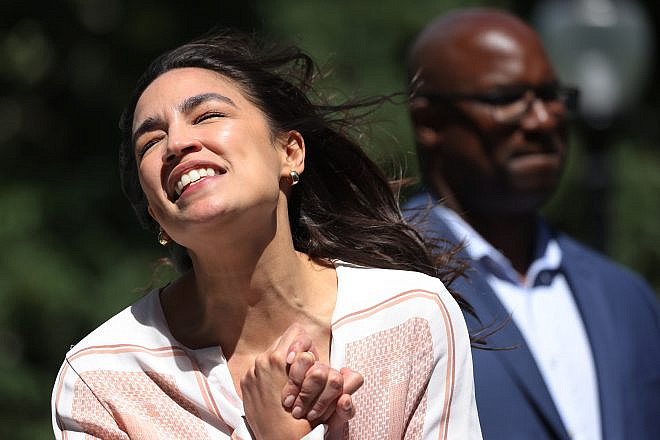 Rep. Alexandria Ocasio-Cortez (D-N.Y.) speaks during a Rep. Jamaal Bowman (D-N.Y.) Get Out the Vote campaign event at Hartley Park on June 24, 2024 in Mount Vernon, N.Y. Photo by Michael M. Santiago/Getty Images.