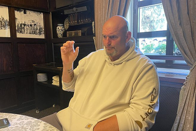 Sen. John Fetterman (D-Pa.) speaks to reporters at the King David Hotel in Jerusalem on June 27, 2024. Photo by Alex Traiman.