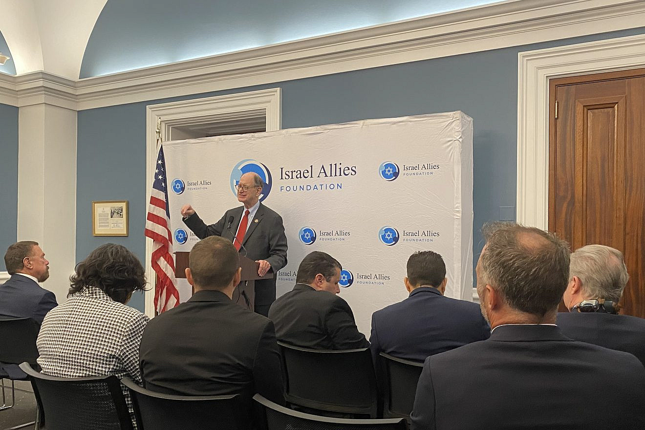 Rep. Brad Sherman (D-Calif.) speaks at an Israel Allies Foundation event marking Jerusalem Day at the U.S. Capitol on June 4, 2024. Photo by Andrew Bernard.