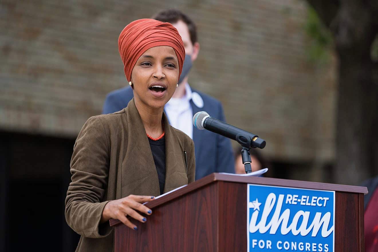 Rep. Ilhan Omar (D-Minn.) speaks at a press conference outside the Minnesota DFL Party's headquarters in St. Paul, Minn., during the final days before the primary election in Minnesota's 5th Congressional District, on Aug. 5, 2020,. Credit: Tony Webster via Wikimedia Commons.