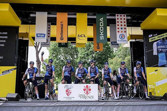 The Israel-Premier Tech riders in Florence, ahead of the start of the 2024 Tour de France cycling race, June 29, 2024. Credit: Israel-Premier Tech.