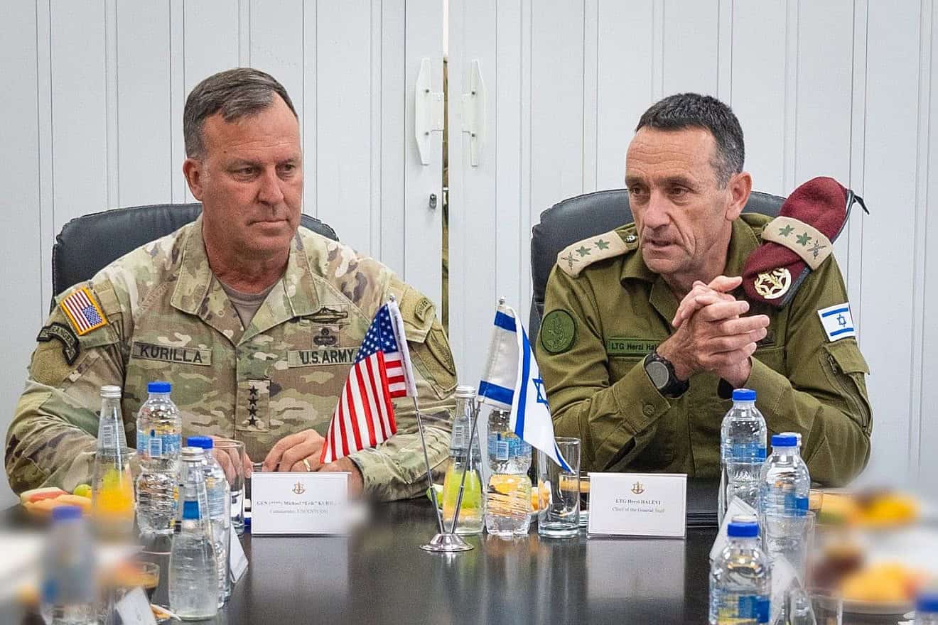 The commander of the U.S. Central Command (CENTCOM), Gen. Michael Erik Kurilla, meets in Israel with IDF Chief of Staff Maj. Gen. Herzi Halevi, June 2024. Credit: Israel Defense Forces.