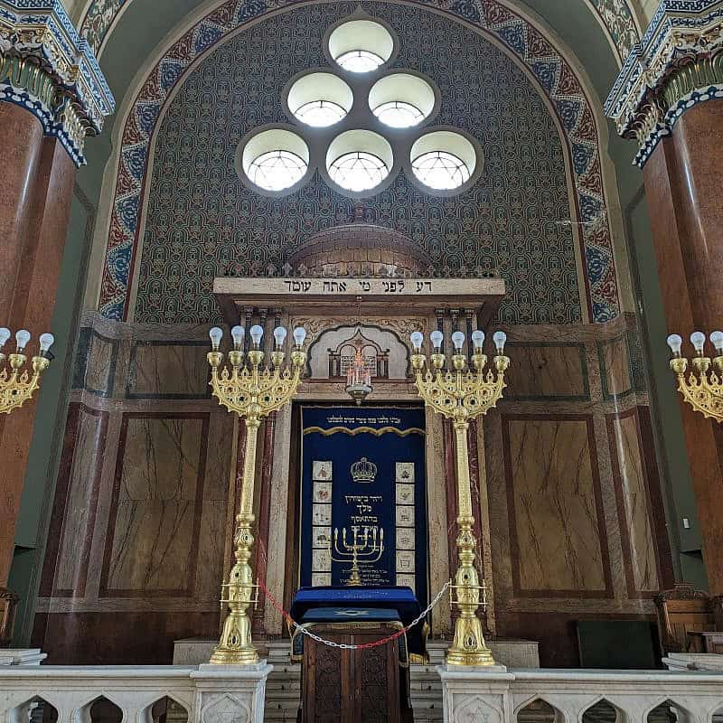 The sanctuary of the Central Sofia Synagogue in the Bulgarian capital's Square of Religious Tolerance, April 18, 2024. Photo by Joshua Marks.