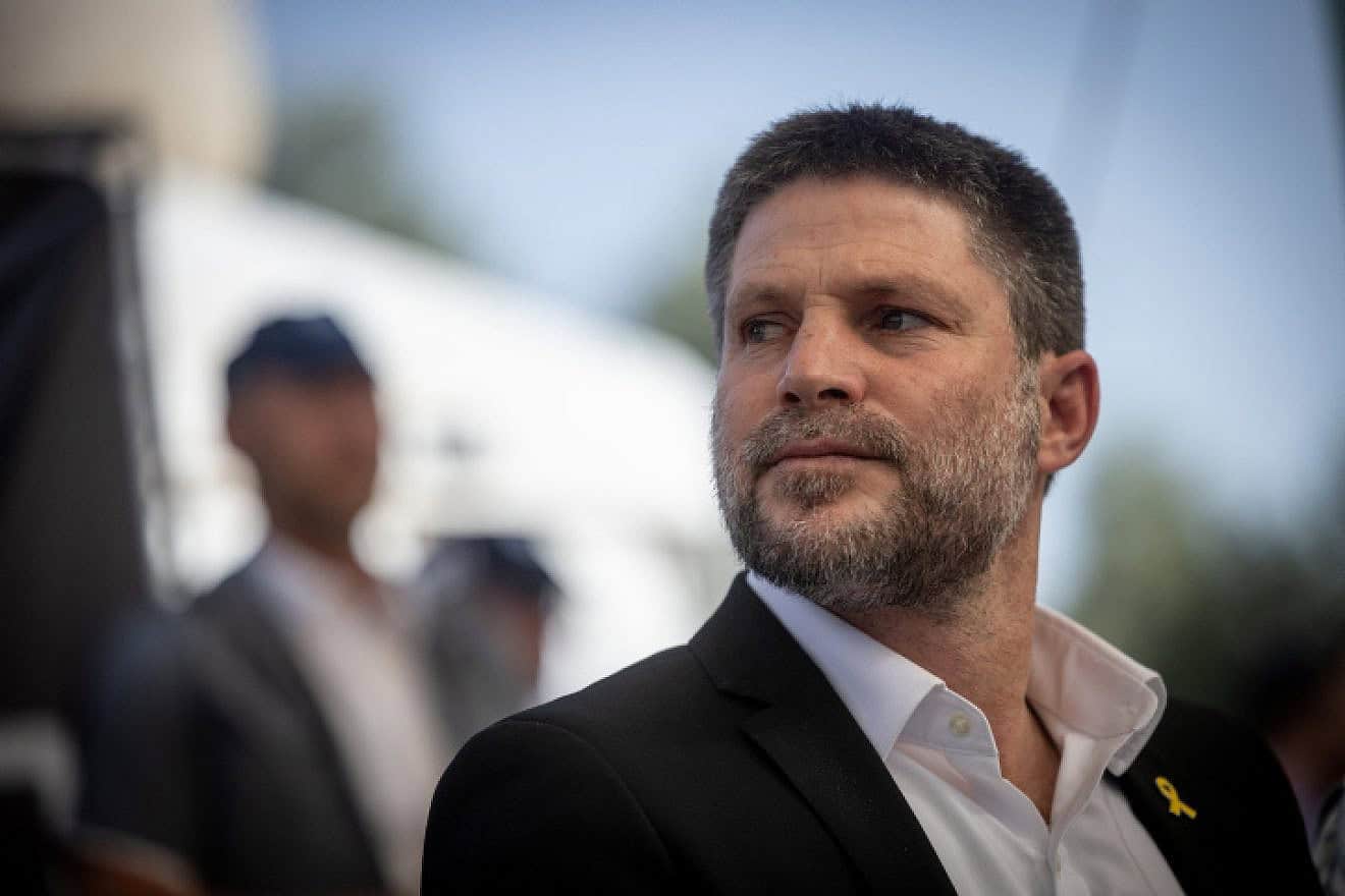 Israeli Finance Minister Bezalel Smotrich visits the protest tent outside the Supreme Court in Jerusalem of families of soldiers killed during the Swords of Iron war, June 3, 2024. Photo by Chaim Goldberg/Flash90.