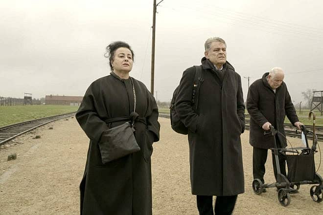 From left: Maya Laker-Wallfisch, the daughter of Auschwitz survivor Anita Lasker Wallfisch; Kai Höss; and Hans Jurgen Höss, son of concentration-camp commandant Rudolf Höss. Credit: Courtesy of Warner Bros.