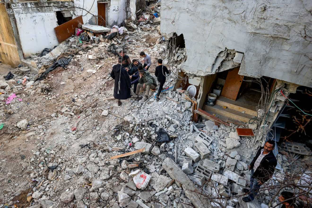 View of damage following an Israeli military raid at the Nur Shams refugee camp east of Tulkarm, Jan. 18, 2024. Photo by Flash90.