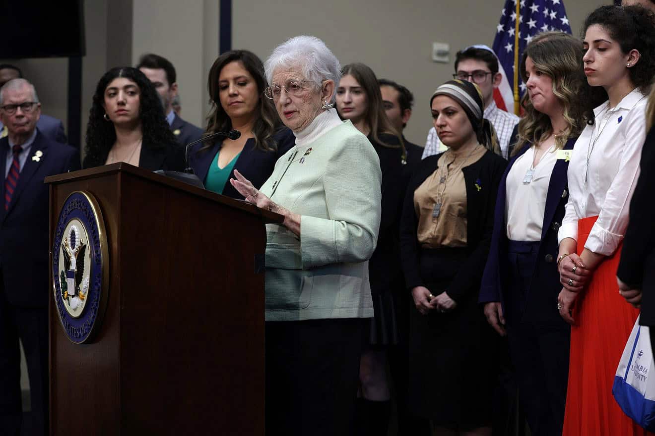 U.S. Rep. Virginia Foxx, chair of the House Committee on Education and the Workforce, speaks to reporters in Washington as House GOP Conference chair Rep. Elise Stefanik listens after a hearing on “Columbia in Crisis: Columbia University’s Response to Antisemitism,” April 17, 2024. Photo by Alex Wong/Getty Images.
