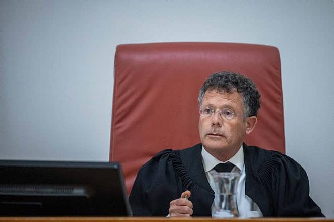Israel Supreme Court Justice Isaac Amit hearing a petition in Jerusalem, April 23, 2023. Photo by Yonatan Sindel/Flash90.