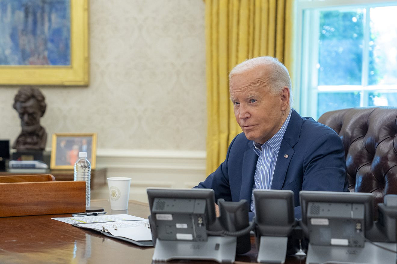 U.S. President Joe Biden talks on the phone with Prime Minister Benjamin Netanyahu on July 4, 2024. Photo by Adam Schultz/White House.