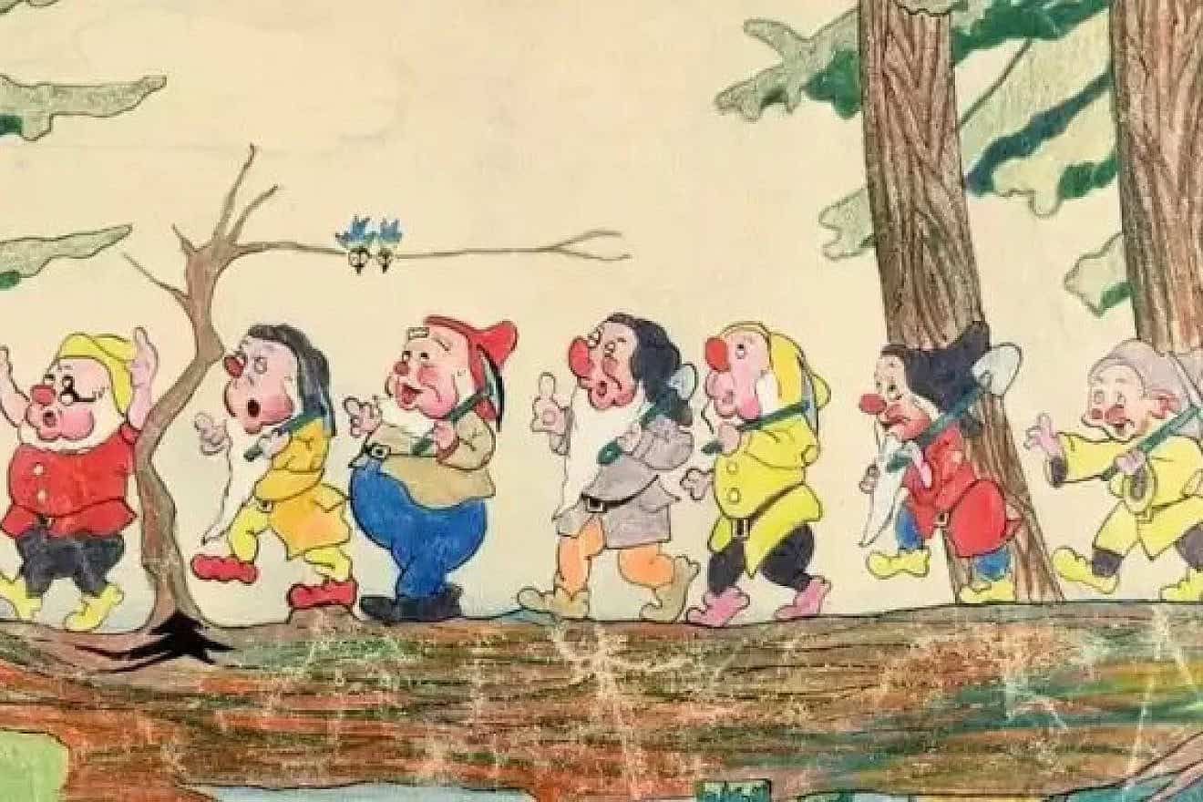 A drawing inspired by "Snow White and the Seven Dwarfs." Credit: Yad Vashem.