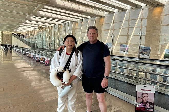 Dr. Eugene Rapaport and his daughter Shirah arrive at Ben-Gurion Airport, June 2024. Credit: Courtesy.