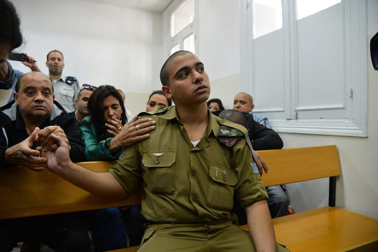 Elor Azaria during a hearing at a military court in Tel Aviv, April 14, 2016. Photo by Flash90.