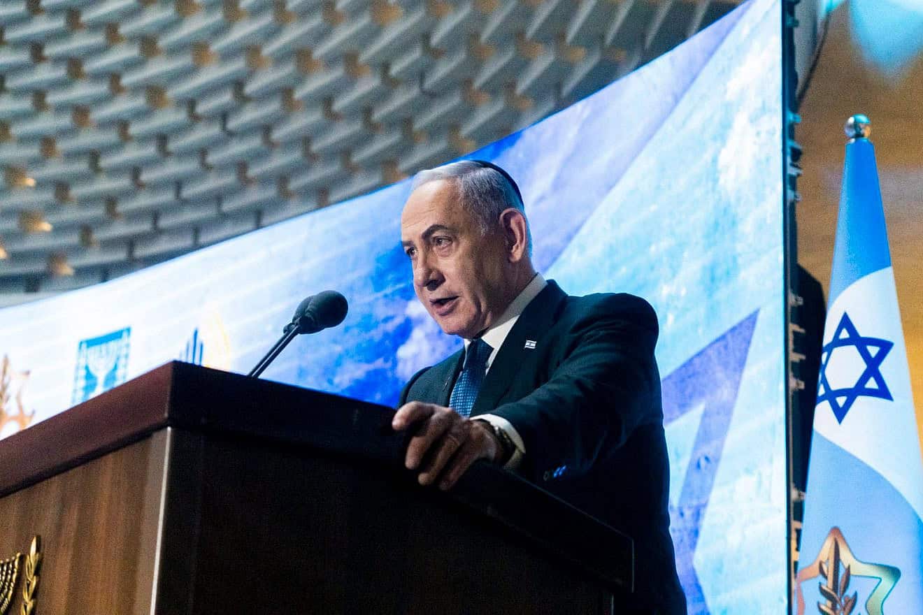 Israeli Prime Minister Benjamin Netanyahu  attends a memorial ceremony for Operation Protective Edge at the National Hall For Israel's Fallen at Mount Herzl in Jerusalem, July 16, 2024. Photo by Shalev Shalom/POOL.