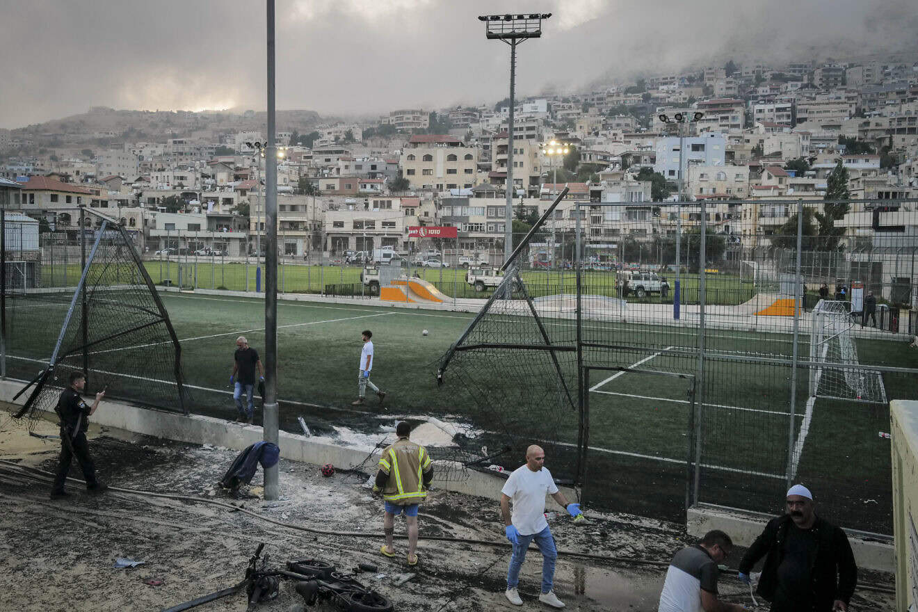 The aftermath of a Hezbollah rocket attack in the Druze town of Majdal Shams, July 27, 2024. Photo by Michael Giladi/Flash90.