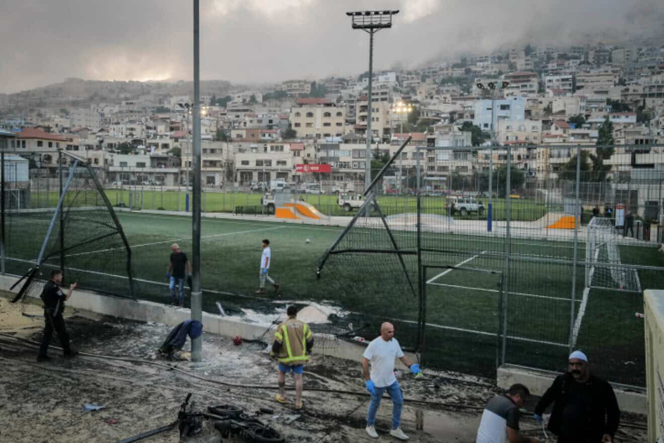 The aftermath of a Hezbollah missile attack in the Druze village of Majdal Shams in the Golan Heights, Israel, July 27, 2024. Photo by Michael Giladi/Flash90.