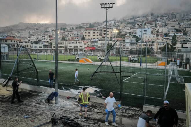 The aftermath of a Hezbollah missile attack in the Druze village of Majdal Shams in the Golan Heights, Israel, July 27, 2024. Photo by Michael Giladi/Flash90.