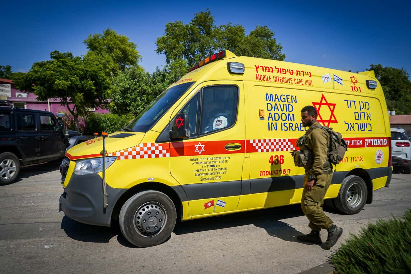 Israeli security and rescue forces at the site where an Israeli man was killed by a rocket fired from Lebanon, July 30, 2024. Photo by Ayal Margolin/Flash90.