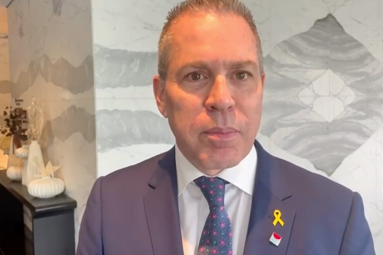 GIlad Erdan, the Israeli ambassador to the United Nations, speaks with JNS at Watergate Hotel in Washington, D.C., on July 24, 2024, shortly before Israeli Prime Minister Benjamin Netanyahu is scheduled to address a joint session of Congress. Photo by Alex Traiman.