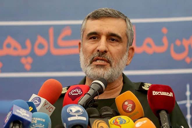 Gen. Amir Ali Hajizadeh, the head of the Islamic Revolutionary Guard's aerospace division, speaks at Tehran's Islamic Revolution and Holy Defence museum in Tehran on Sept. 21, 2019. Photo by Atta Kenare/AFP via Getty Images.