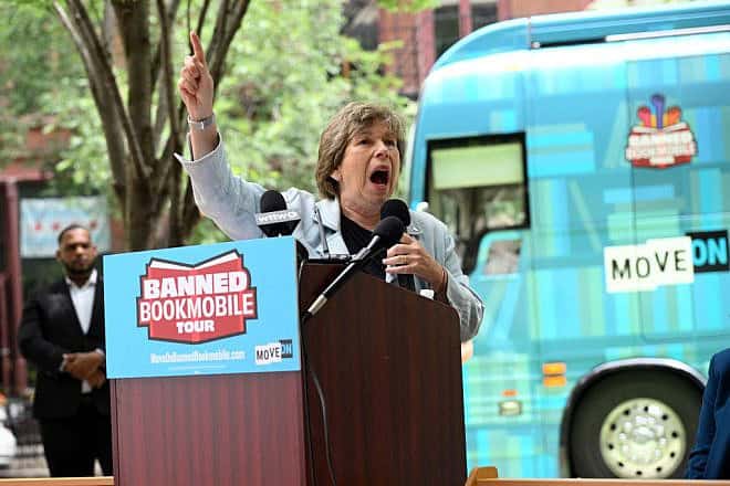 President of the American Federation of Teachers Randi Weingarten speaks during MoveOn's national Banned Bookmobile tour launch at Sandmeyer's Bookstore in Chicago, Illinois on July 13, 2023. Credit: Daniel Boczarski/Getty Images for MoveOn.