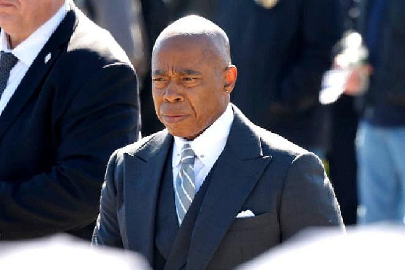 New York City Mayor Eric Adams attends the funeral of New York City Police Department officer Jonathan Diller at St. Rose of Lima R.C. Church in Massapequa, New York on March 30, 2024. Credit: Michael M. Santiago/Getty Images.