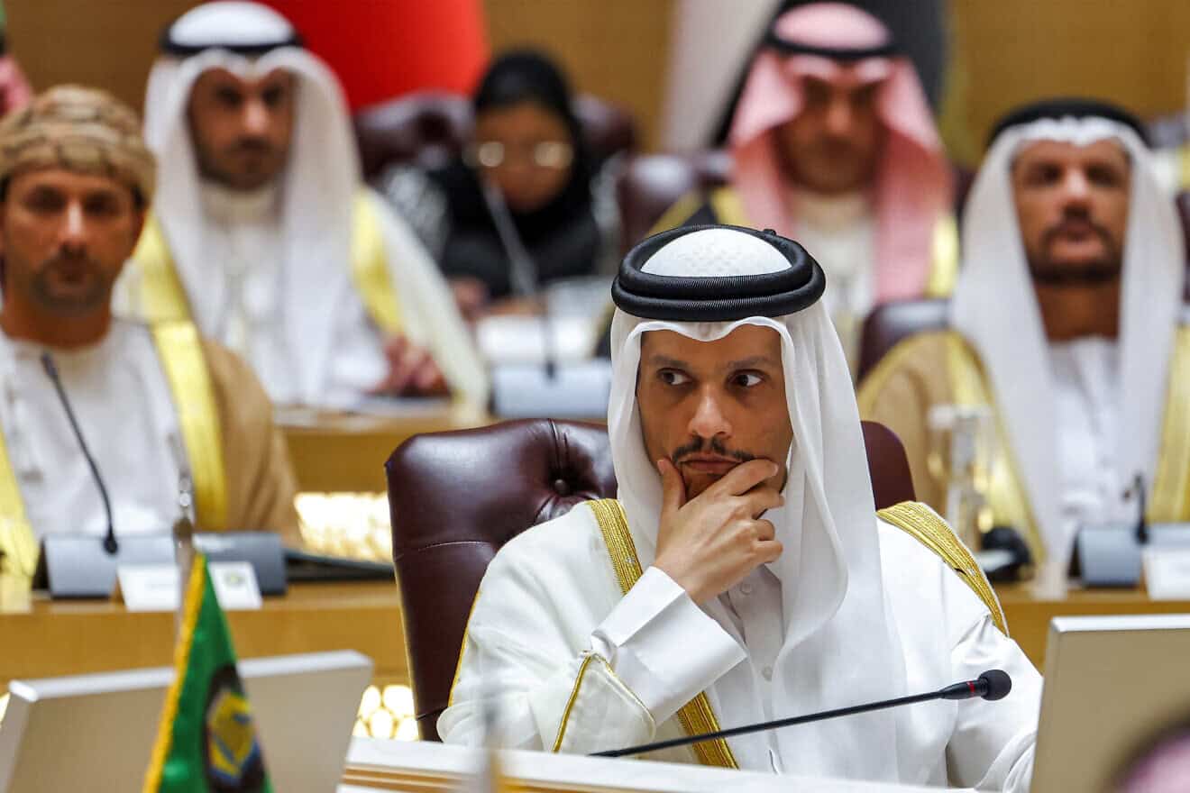 Qatar's Foreign Minister Sheikh Mohammed bin Abdulrahman bin Jassim Al Thani attends a Gulf Cooperation Council-U.S. Strategic Partnership in Riyadh on the humanitarian situation in Gaza, April 29, 2024. Photo by Fayez Nureldine/AFP via Getty Images.