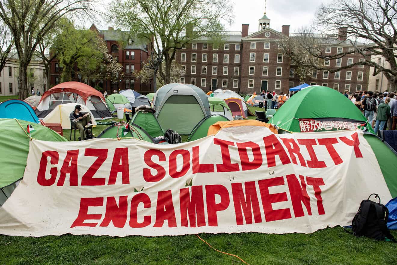Students and community members hold a pro-Palestine rally at Brown University in Providence, R.I., on April 29, 2024. Photo by Joseph Prezioso/AFP via Getty Images.