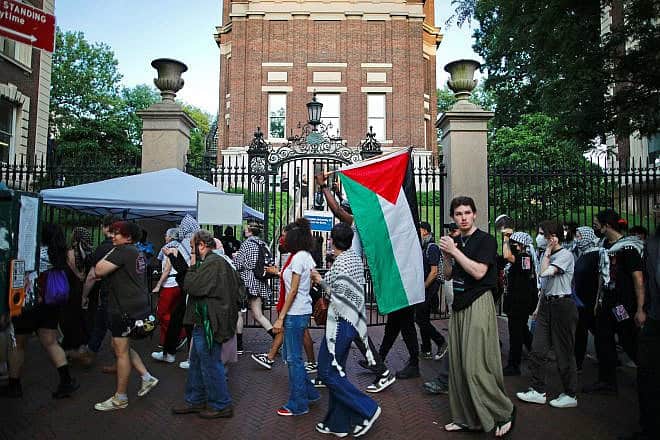 Pro-Palestinian protesters rally outside Columbia University in New York City, on May 23, 2024. Photo by Kena Betancur/AFP via Getty Images.