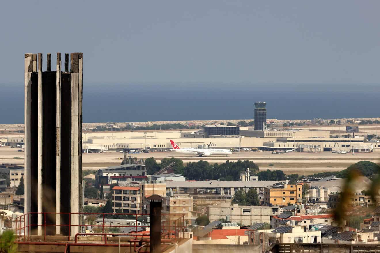 A Turkish Airlines aircraft at Beirut Rafic Hariri International Airport on June 21, 2024. Photo by Anwar Amro/AFP via Getty Images.